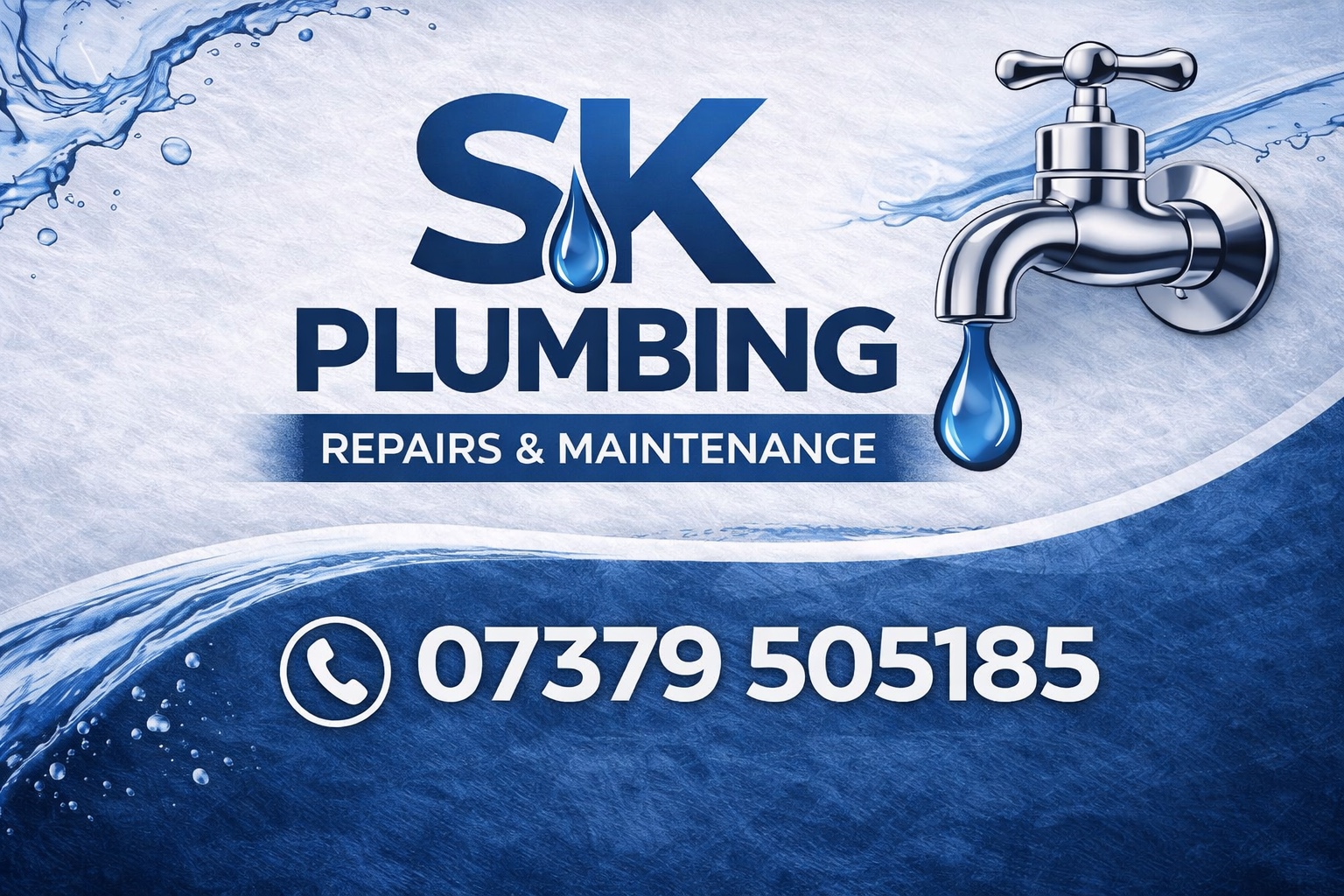 SK Plumbing branding and phone number
